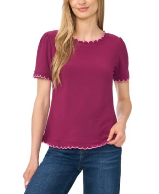 Women's Puff Sleeve Scalloped Blouse