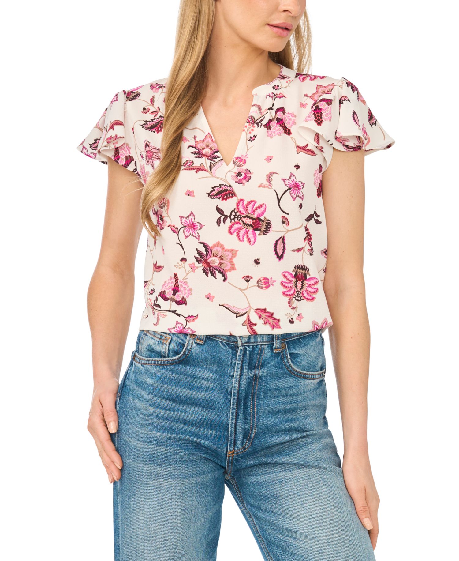 Women's Flutter-Sleeve V-Neck Top