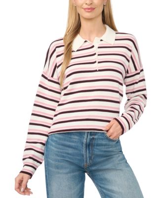 Women's Striped Polo Long-Sleeve Sweater