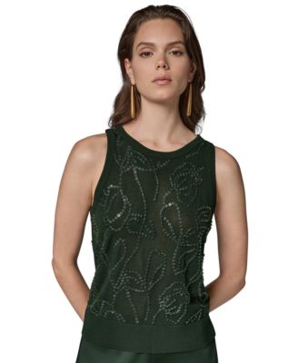 Women's Beaded Crewneck Sleeveless Tank