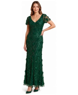 Women's 3D Floral Embellished Cape Sleeves Gown