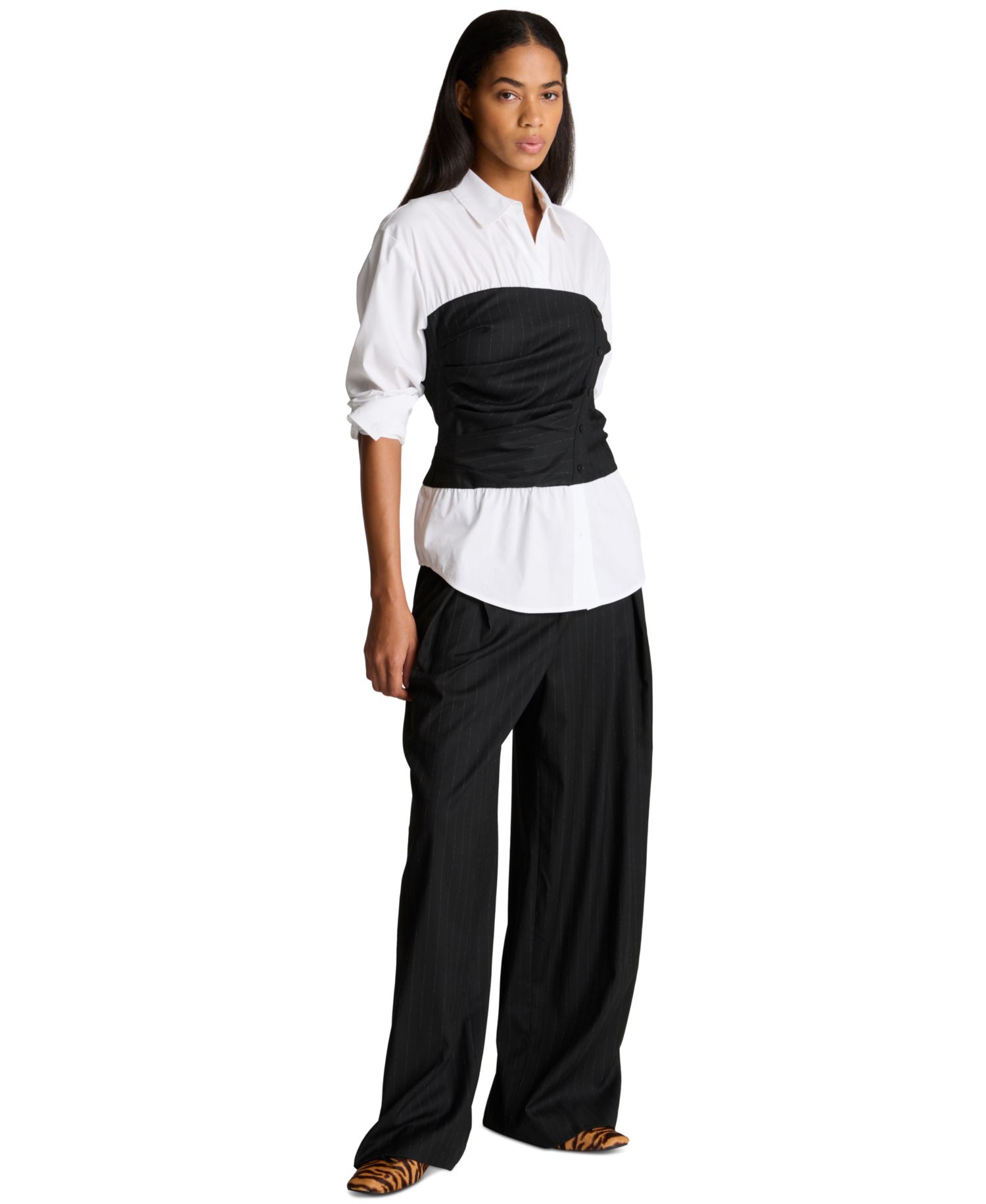 Women's Pinstripe Crossover Pleat Wide Leg