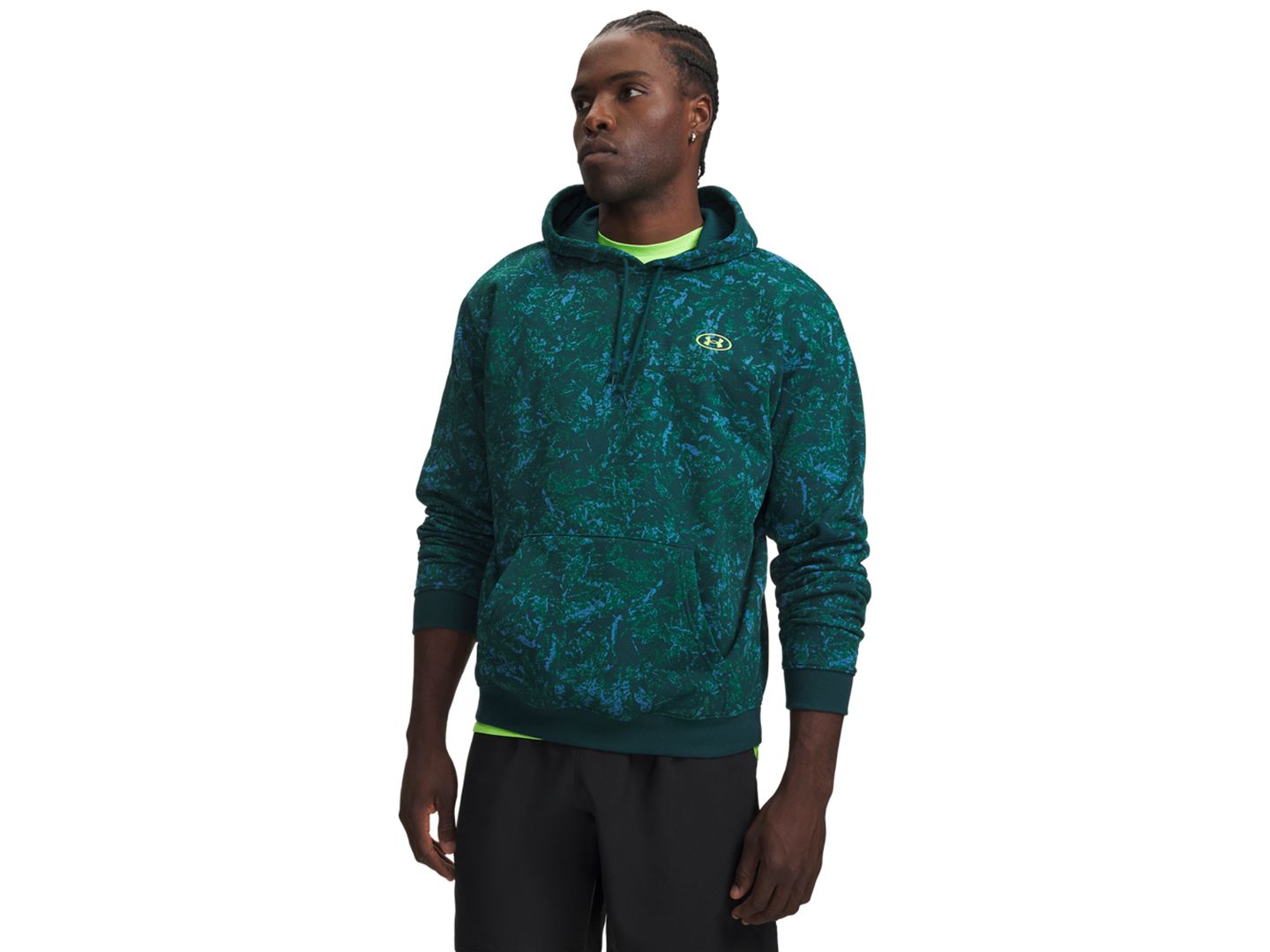 Мужское худи Under Armour Rival Fleece Printed, цвет: Зелёный — фото 1