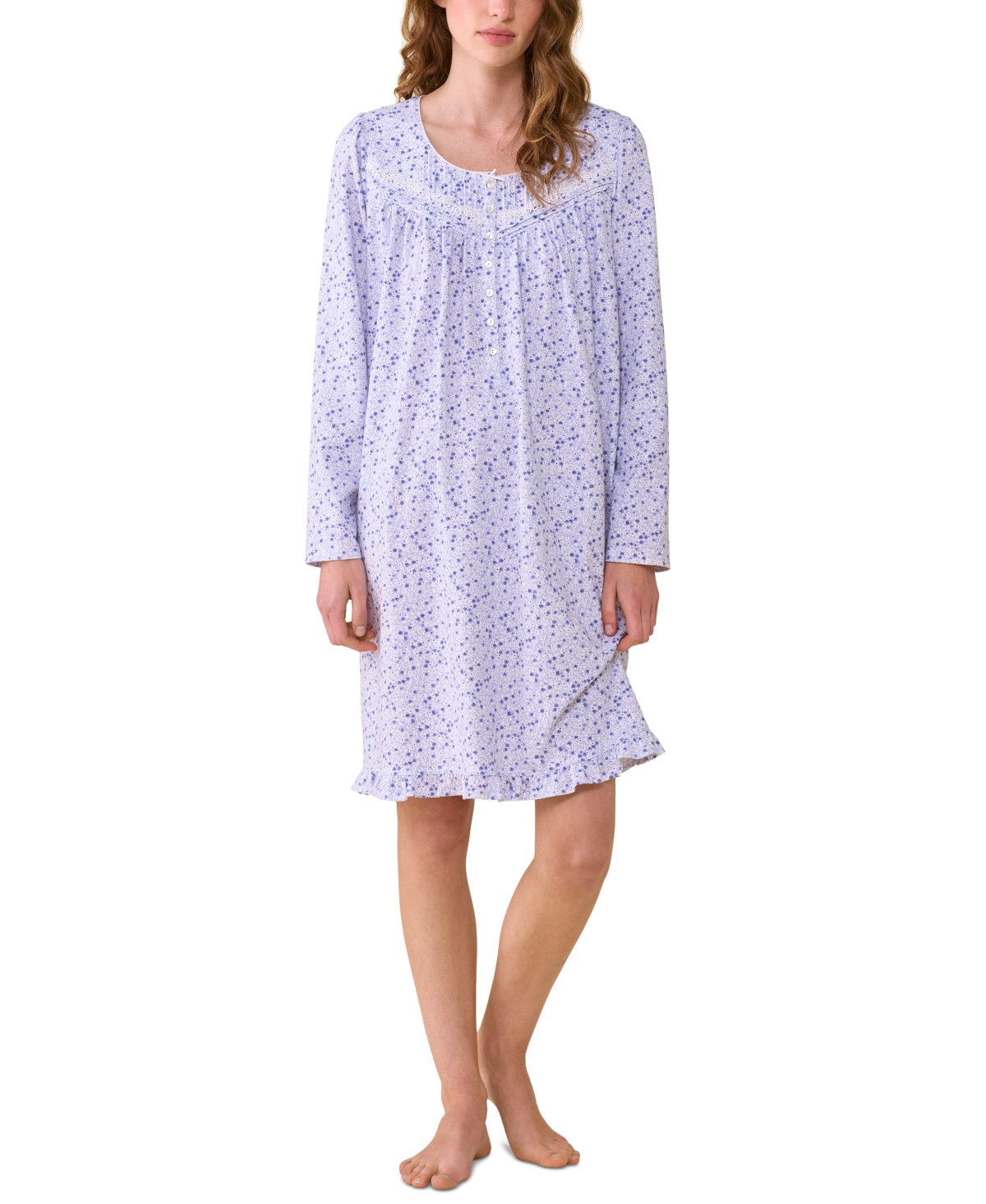 Eileen West Women's Long-sleeve Floral-print Short Nightgown In Blue
