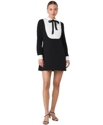 Women's Echo Crepe Combo Long-Sleeve Colorblock A-Line Mini Dress