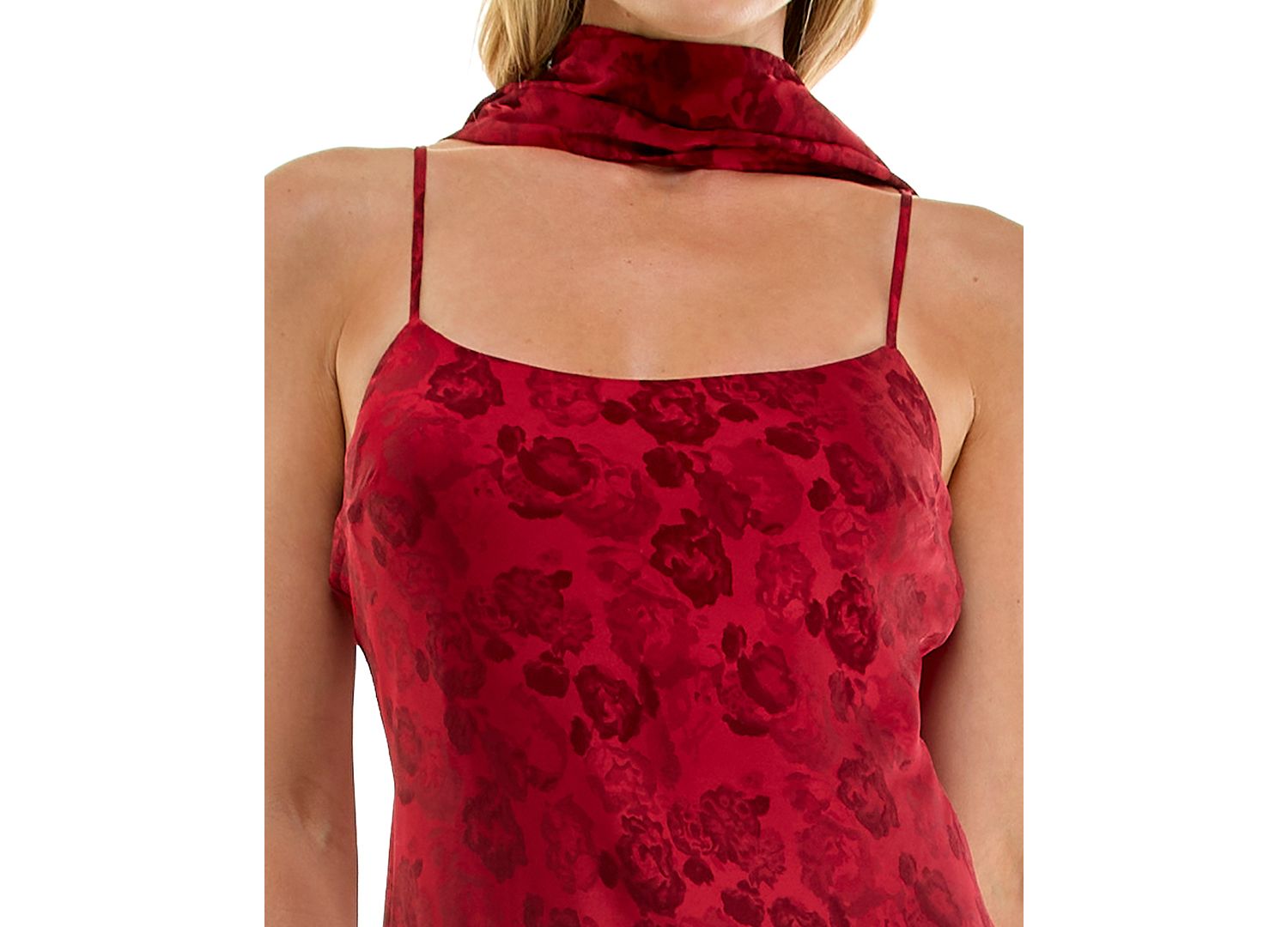 Juniors' Sleeveless Floral Slim Jacquard-Satin Maxi Dress with Matching Scarf