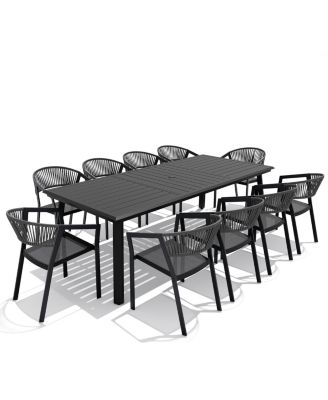 Outdoor All-Weather Patio Dining Set Aluminum Dining Table and Woven Twist Wicker Stackable Chairs