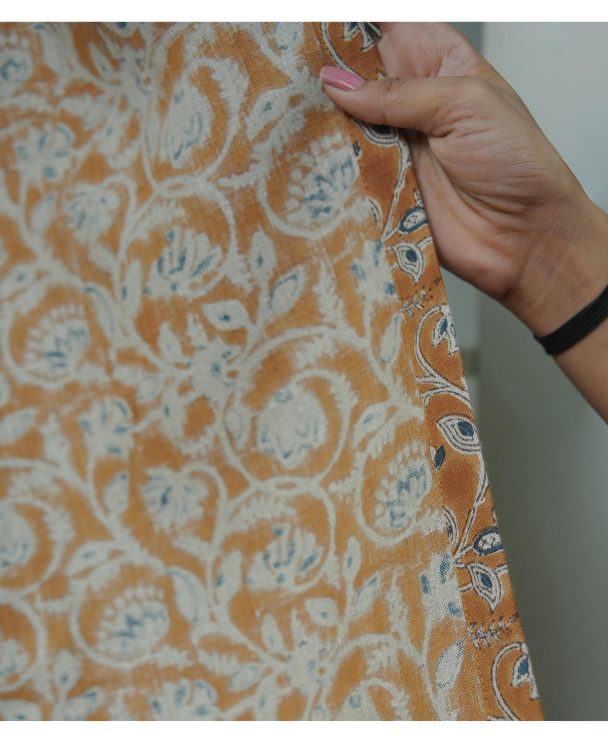 Fabdivine Handcrafted Boho Block Print Two Pleated Pure Linen Curtain