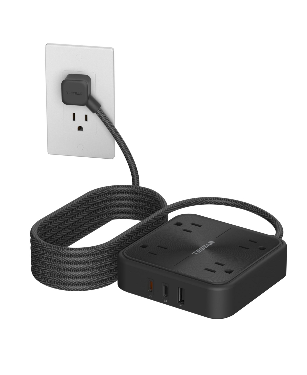Tessan 7-in-1 Power Strip, 4 Ac Outlets + 3 Usb Ports, 20W Usb-c, 1050J Surge Protection, 6 ft Cord for Home and Office