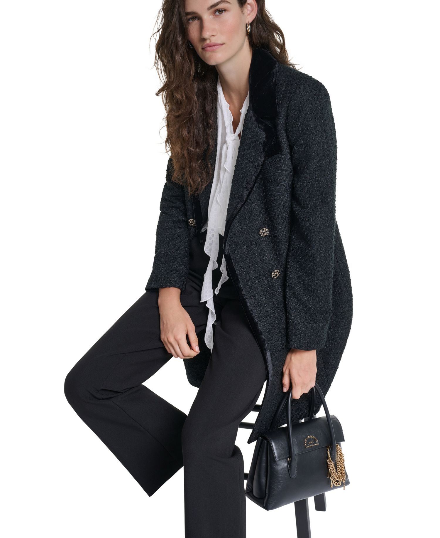 Women's Double-Breasted Tweed Texture Jacket