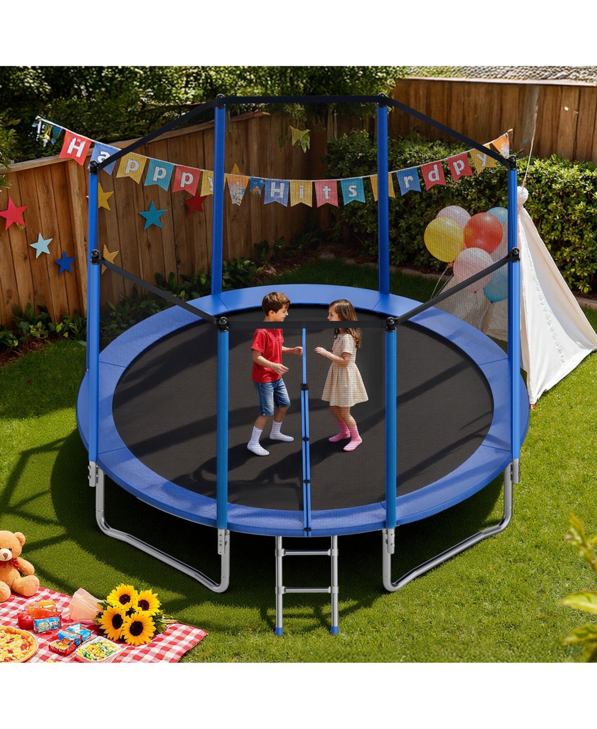 Slickblue Outdoor Round Trampoline with Enclosure Net for Kids