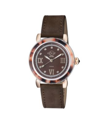 Women's Marsala Tortoise Swiss Quartz Italian Leather Strap Diamond Watch