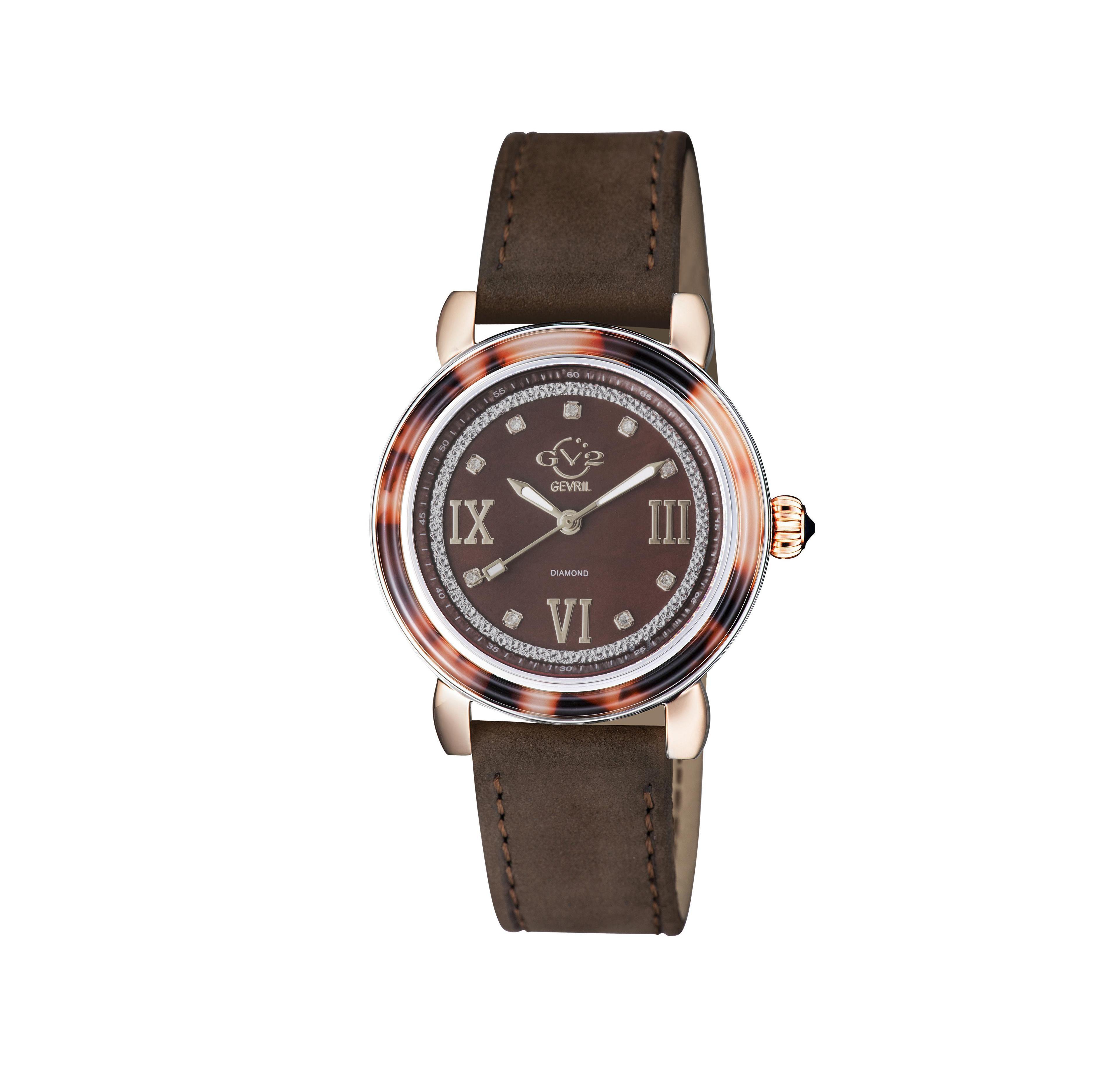 GV2 Women's Marsala Tortoise Swiss Quartz Italian Leather Strap Diamond Watch