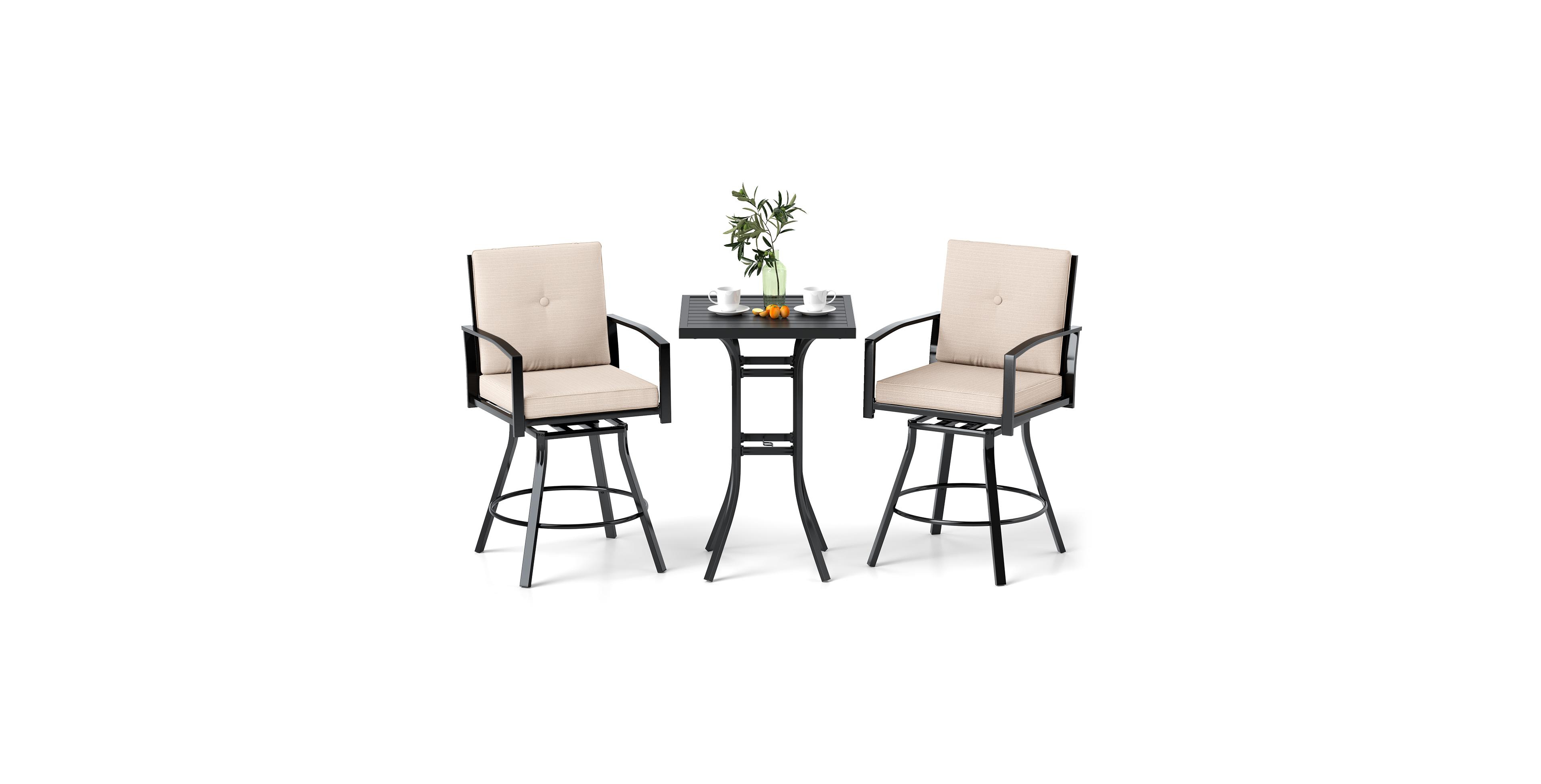 Gymax 3-Piece Patio Swivel Bar Set w/ Soft Cushions and 1.57'' Umbrella Hole