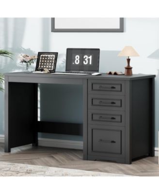 Farmhouse Executive Desk with Drawers and Charging Station for Home Office