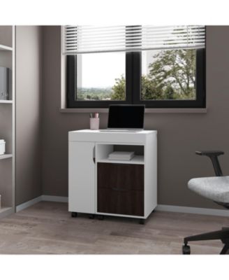 Loris Extendable Desk with Two Drawers, Open Shelves, and Sliding Mechanism