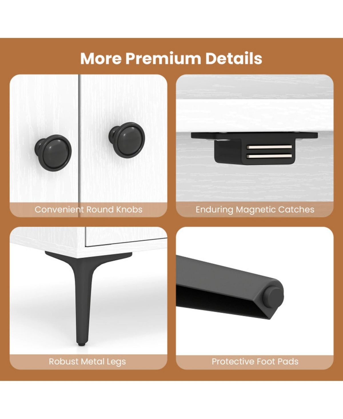 Sugift Tall Bookshelf with 4-Door Storage Cabinets and Metal Legs for Home Office