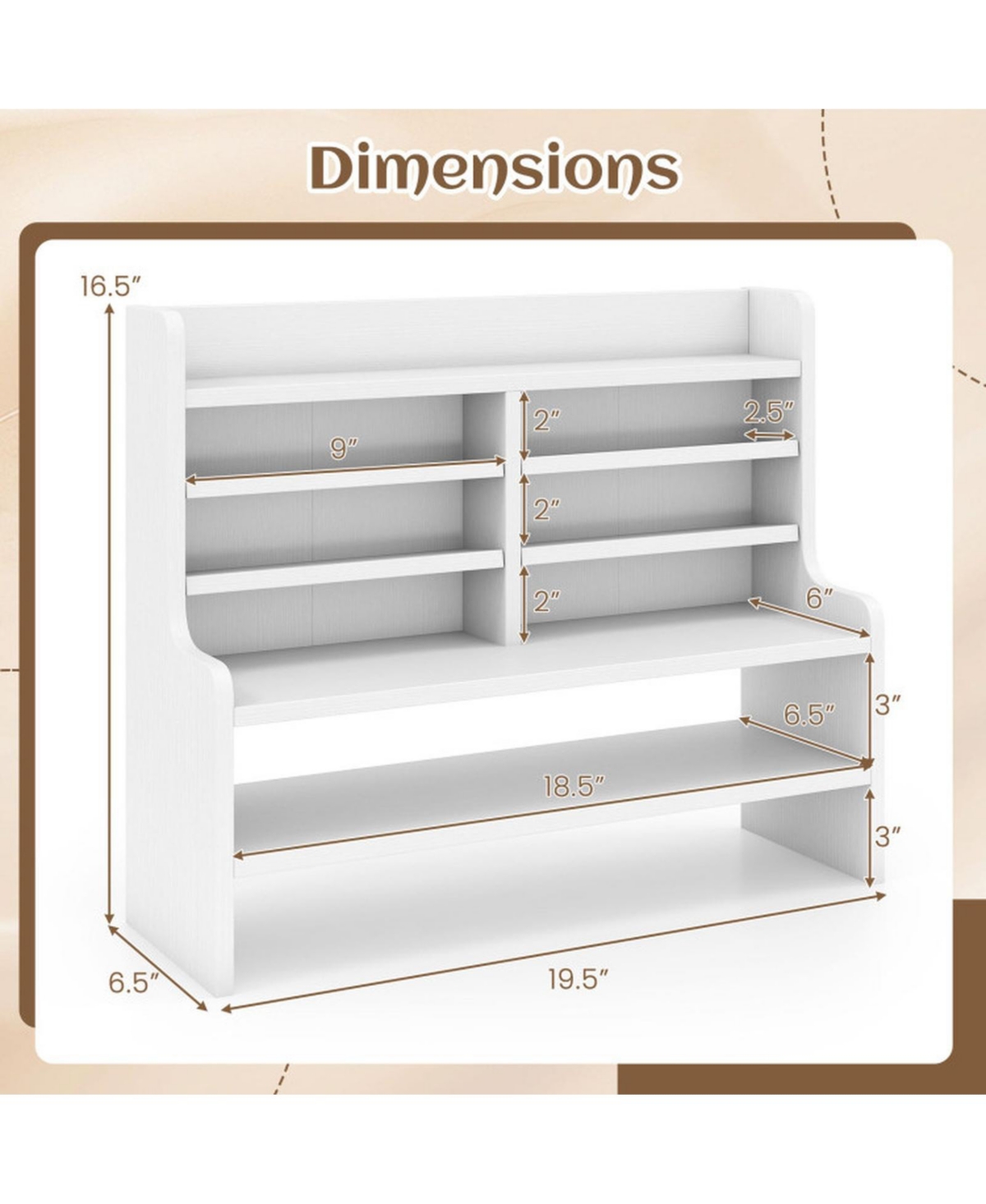 Sugift 6-Tier Compact Desktop Storage Rack with 4 Removable Shelves Space Saving Organizer for Home Office