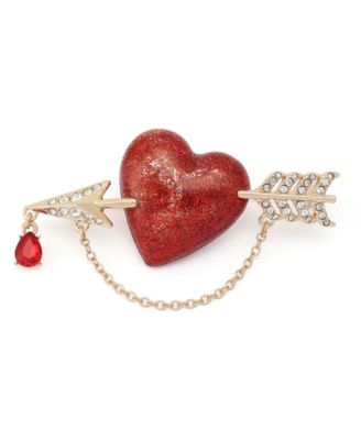 Faux-Stone Pav&eacute; Heart Arrow Brooch