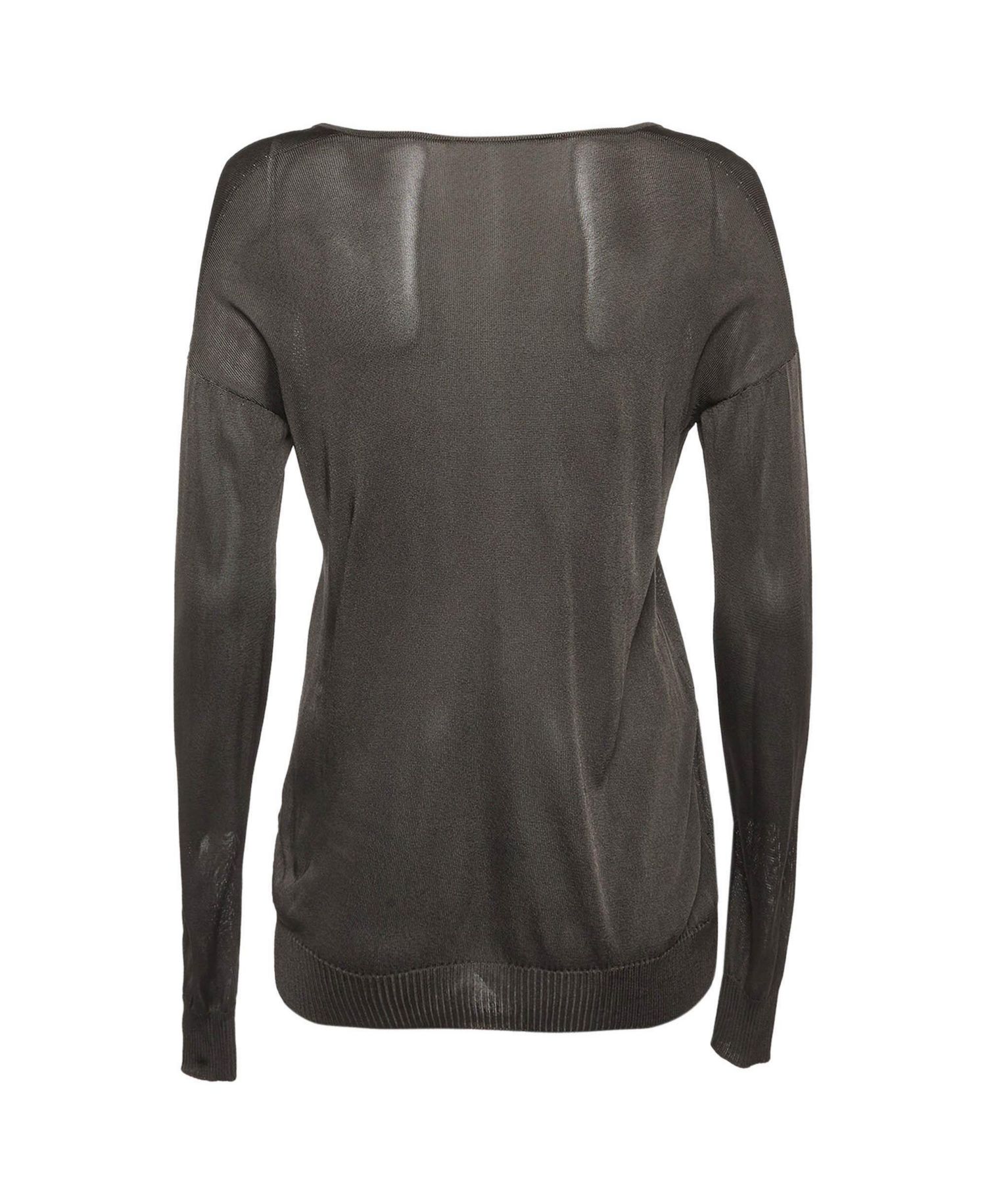 Women's Sheer Knit Brooch Detail V-Neck Top