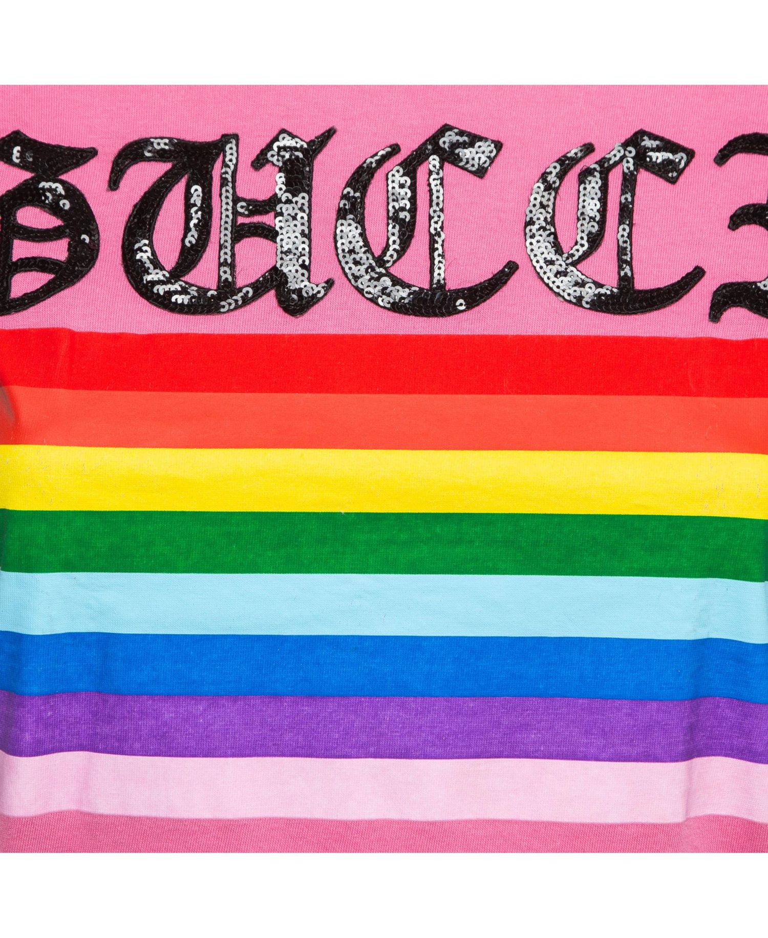 Women's Rainbow Stripe Sequin Logo T-Shirt