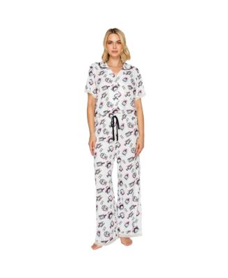 Women's Yummy Jersey Notched Collar and Wide Leg Pants Set