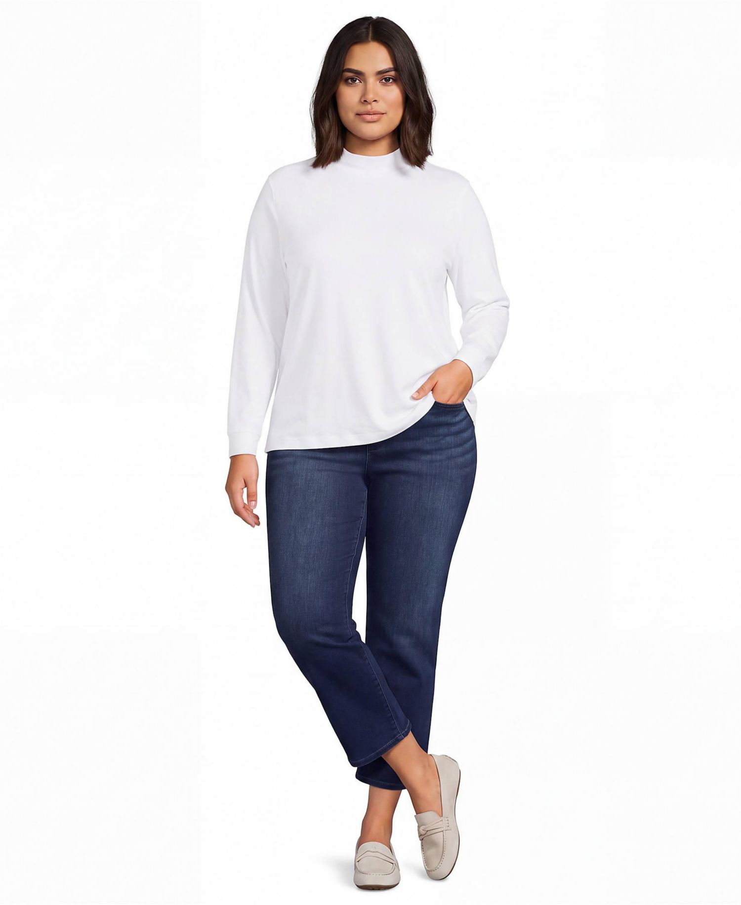 Plus Size Relaxed Cotton Long Sleeve Mock Turtleneck