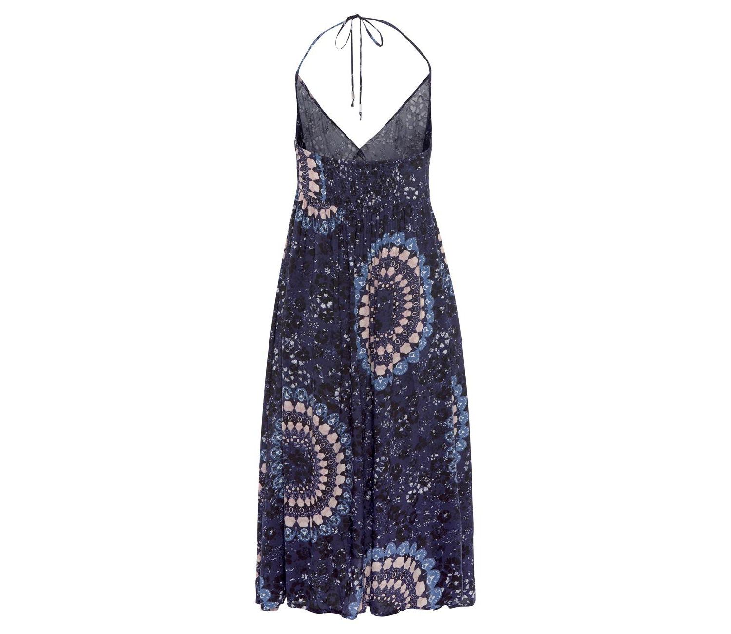 Women's Viscose Printed Halter Smocked Halter-Neck Midi Dress