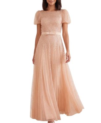 Women's Sequin Cascade Bow Short-Sleeve Gown