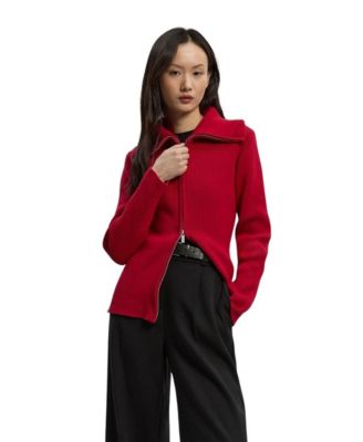 Women's Cotton Zip Through Collar Knit Cardigan
