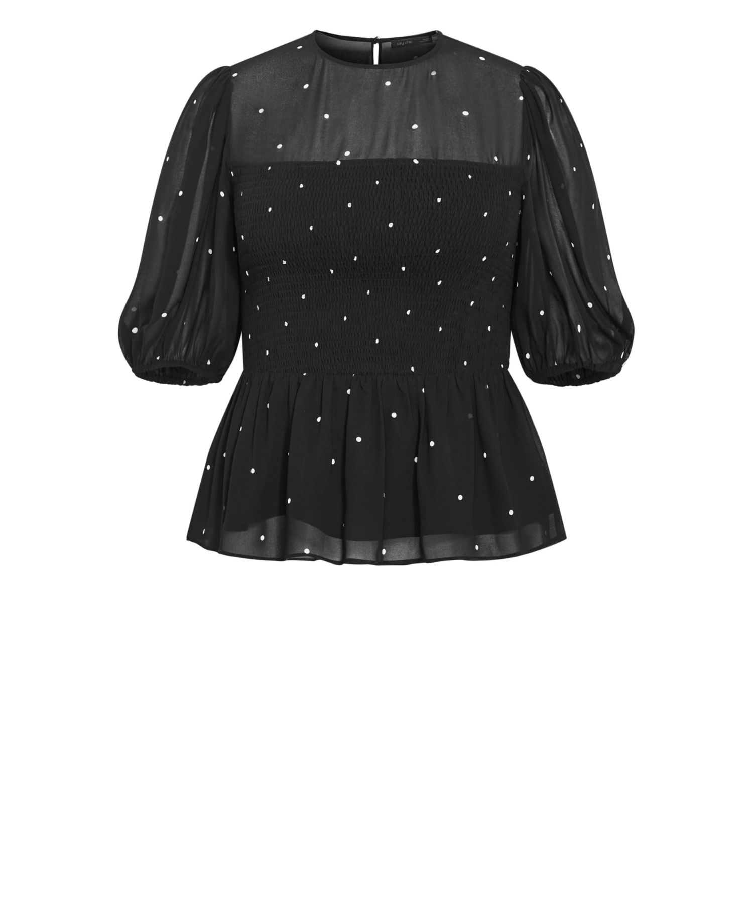 Plus Size Esther Spot-Print Shirred Peplum Blouse