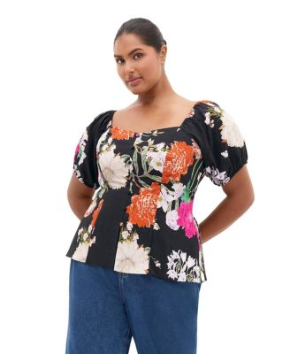 Plus Size Daydreams Print Puff-Sleeve Corset Top