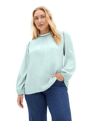 Plus Size Lorena Mock-Neck Ladder-Stitch Detail Top