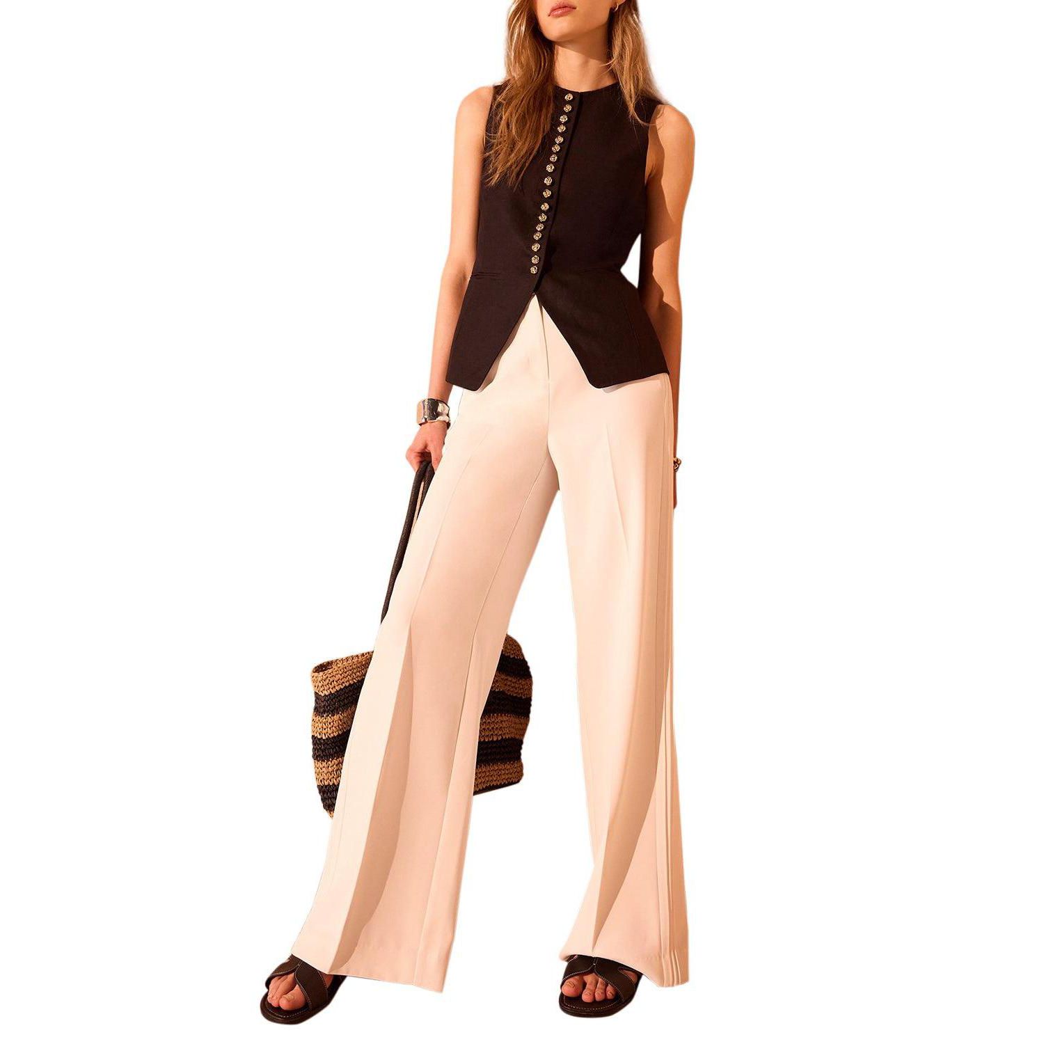 Women's Sleeveless Crewneck Linen-Blend Vest