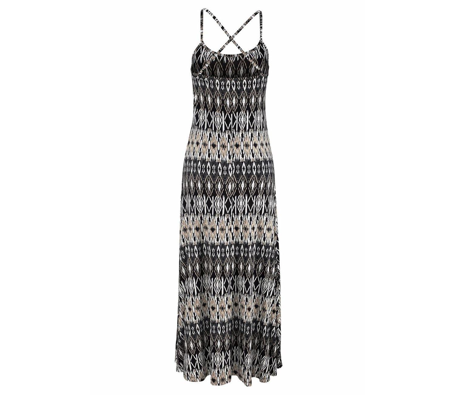 Women's Viscose Printed Crossed Strap Scoop-Neck Maxi Dress
