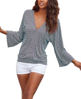 Women's Viscose Printed Flare Sleeve Long-Sleeve Top