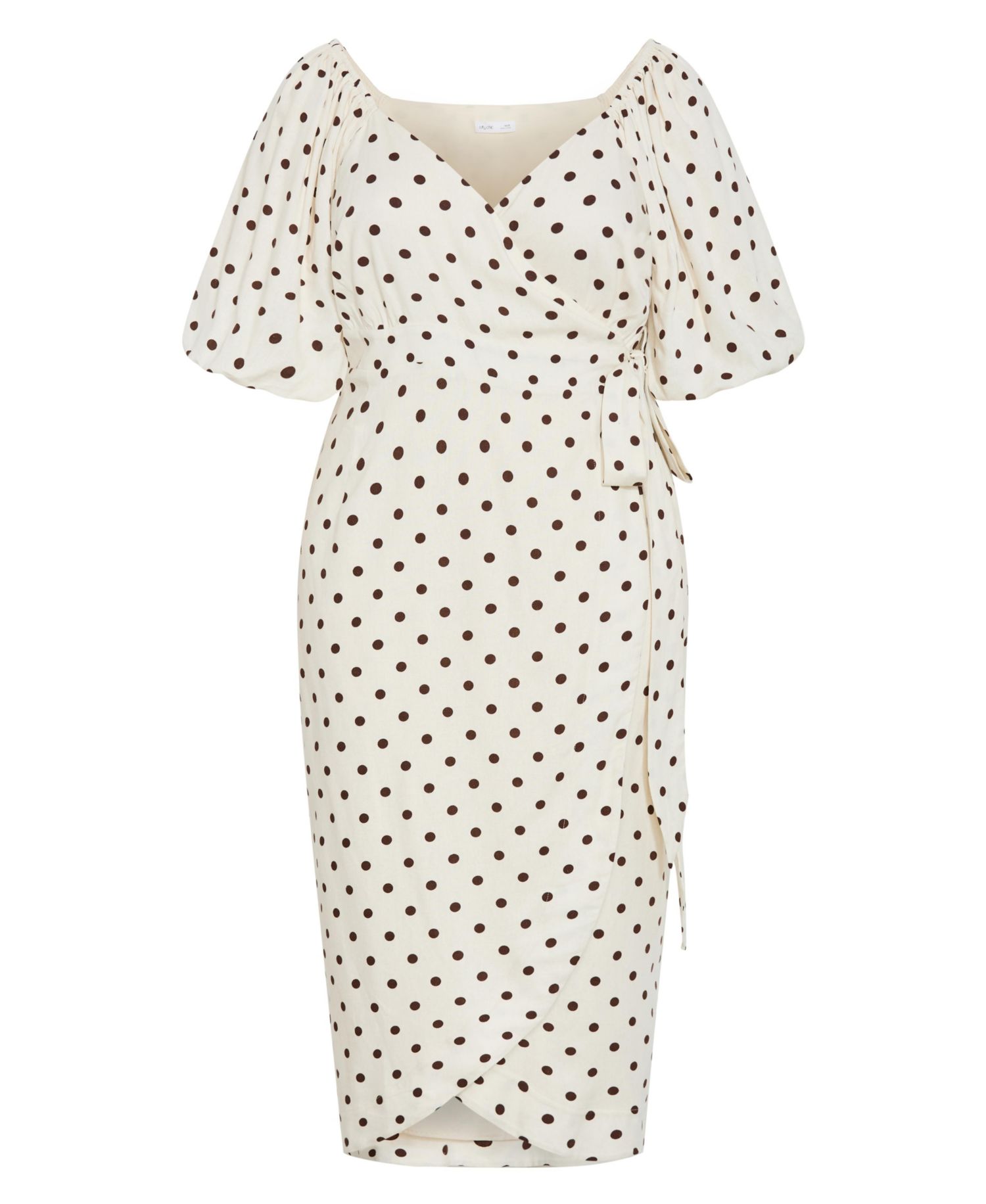 Plus Size Claudine Wrap Spot-Print Balloon-Sleeve Midi Dress