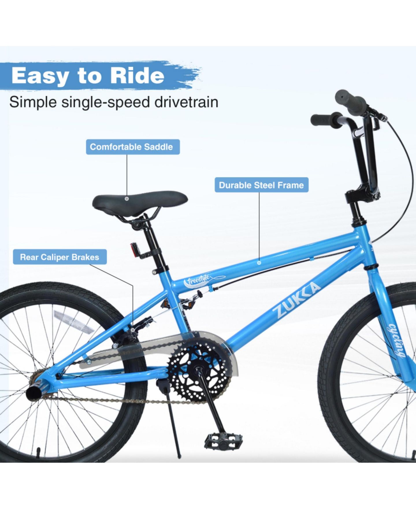 Детская игрушка ECHTPeak 20 Inch Single Speed Freestyle Kids Mountain Bike for Boys Girls Aged 7+ Years, цвет: Синий — фото 5