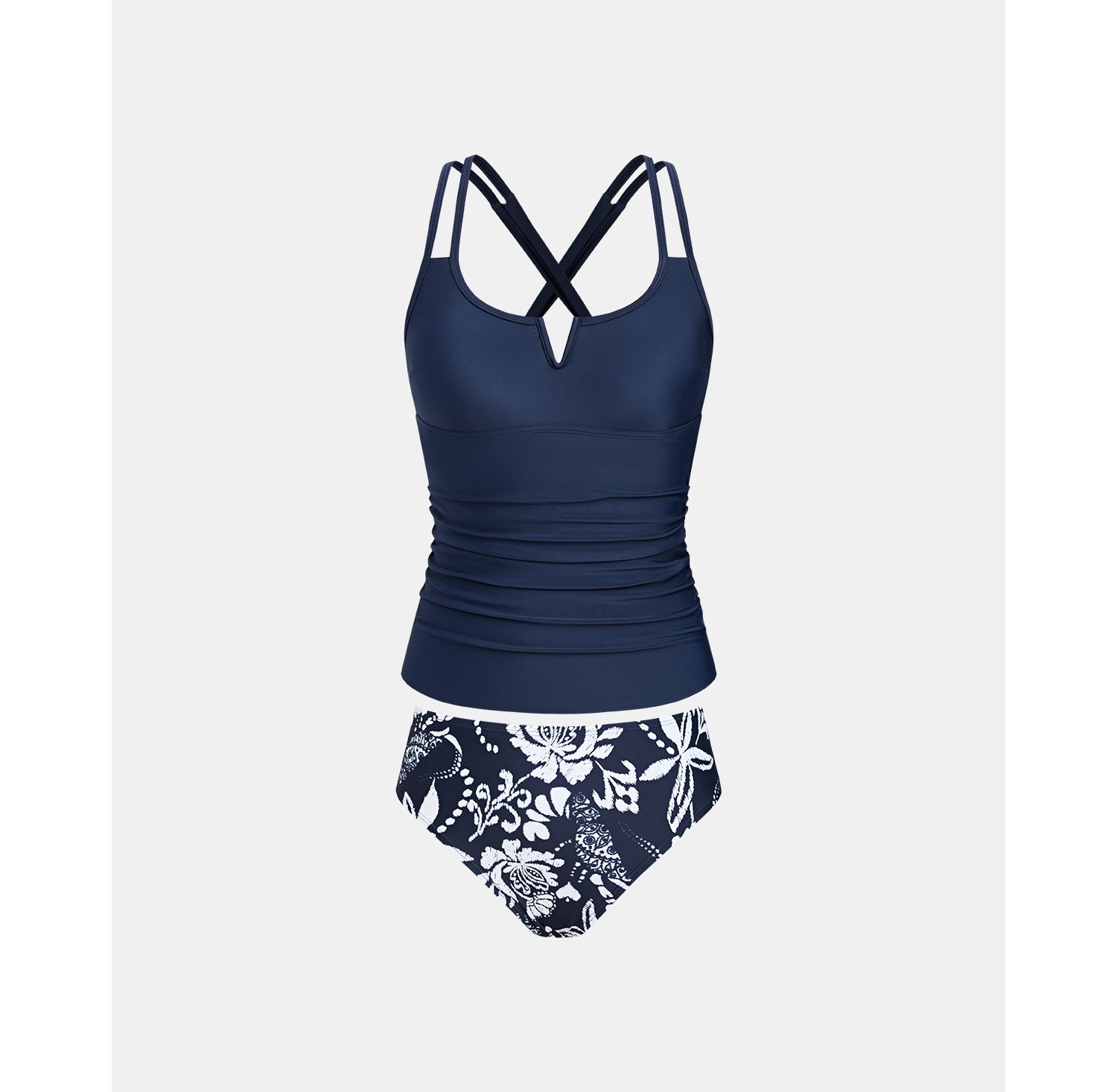 Women's Crisscross Back Cutout Ruched Double Straps Tankini Sets