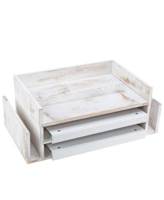 3 Tier Wooden Desktop Organizer File Tray Letter Holder Farmhouse Storage