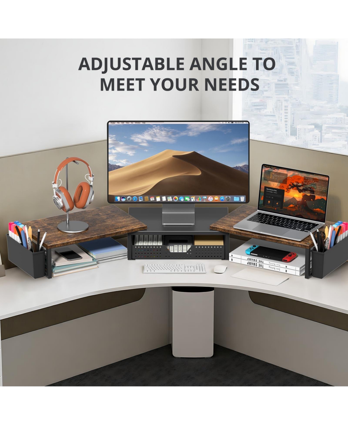 Danrong Dual Monitor Stand Riser With Drawer Pen Holders Desk Organizer