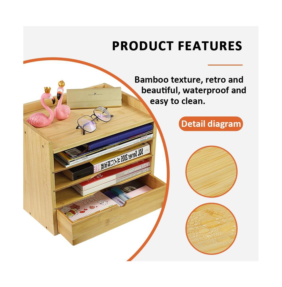 Danrong 5 Tier Desk Organizer with Drawer Adjustable Shelves Desktop File Holder for Home Office School