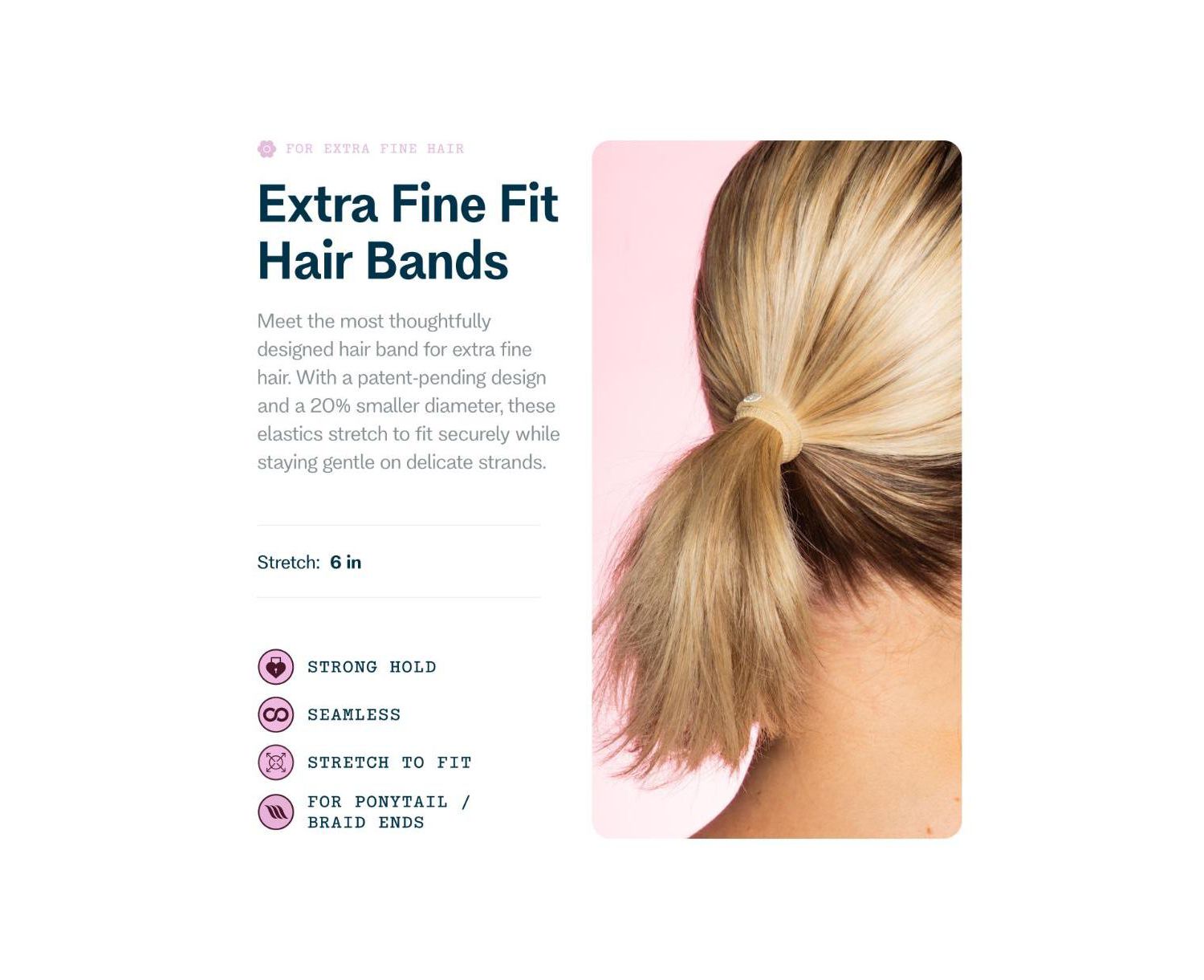 X-Fine Hair Bands Slim-Fit Elastic Ties for Extra Fine Hair 20 Pack