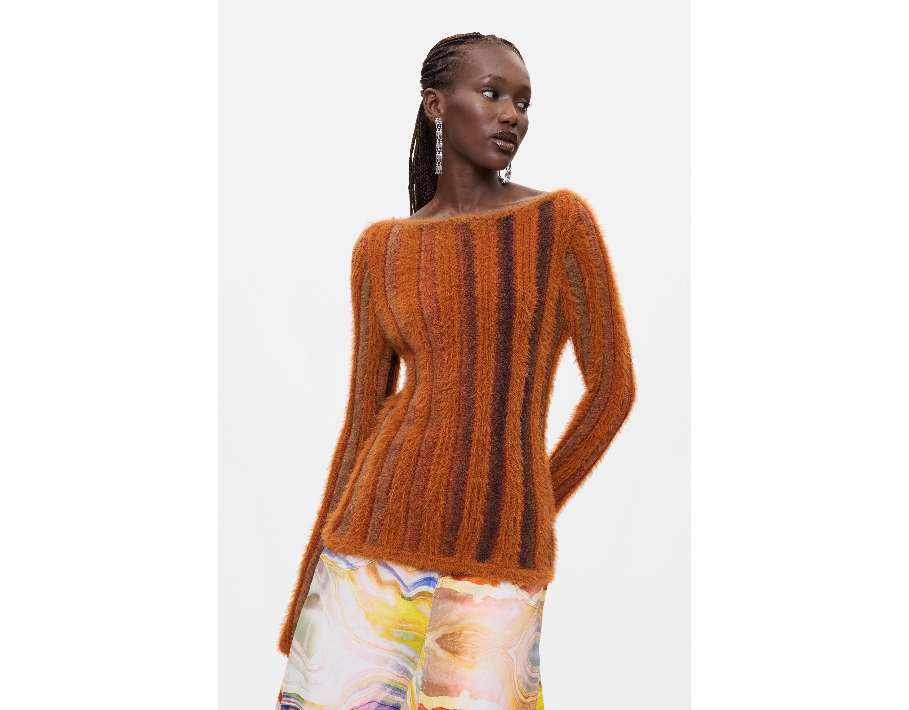 Desigual Women's Ribbed Long-Sleeve Boat Neck Sweater