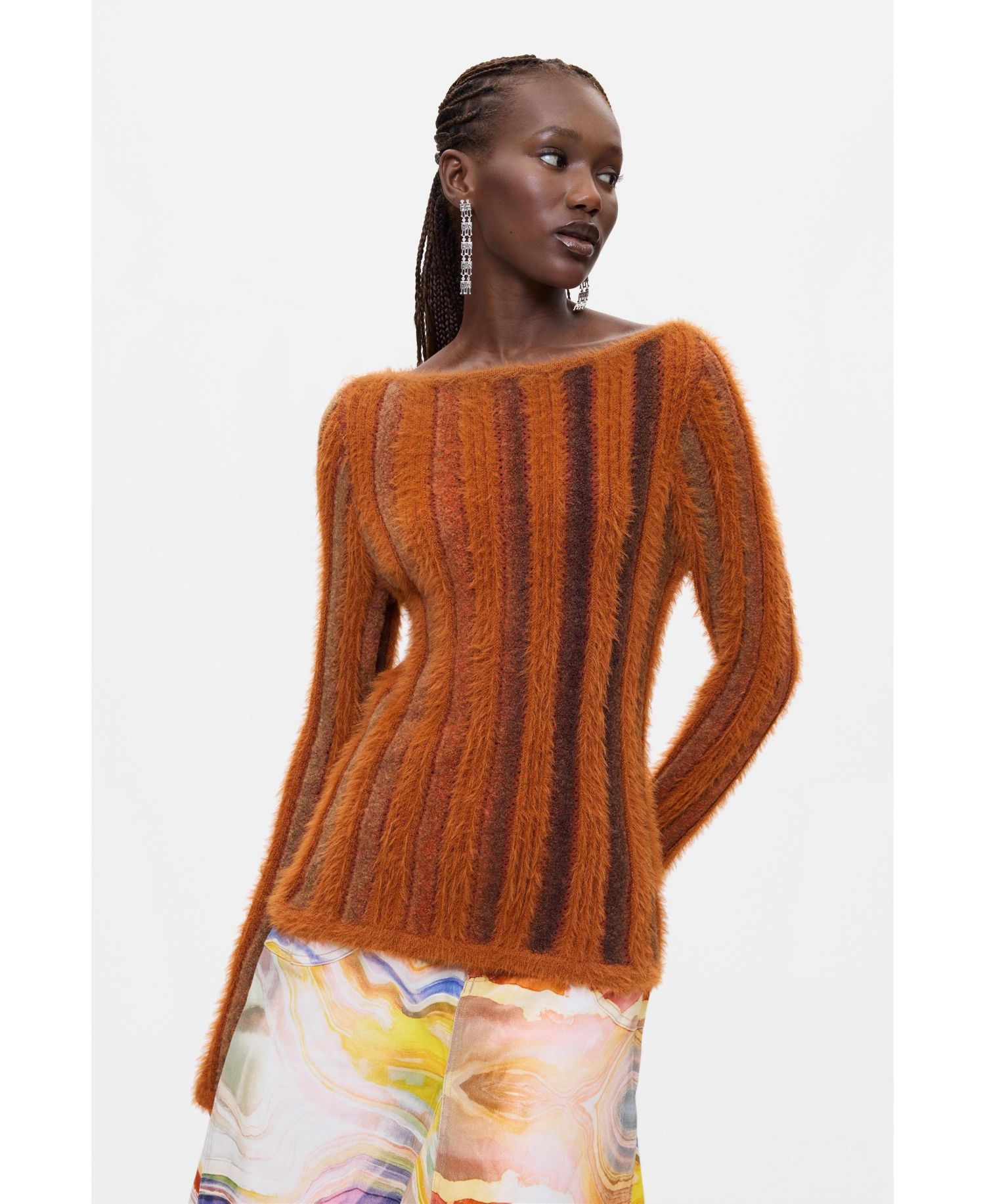 Women's Ribbed Long-Sleeve Boat Neck Sweater