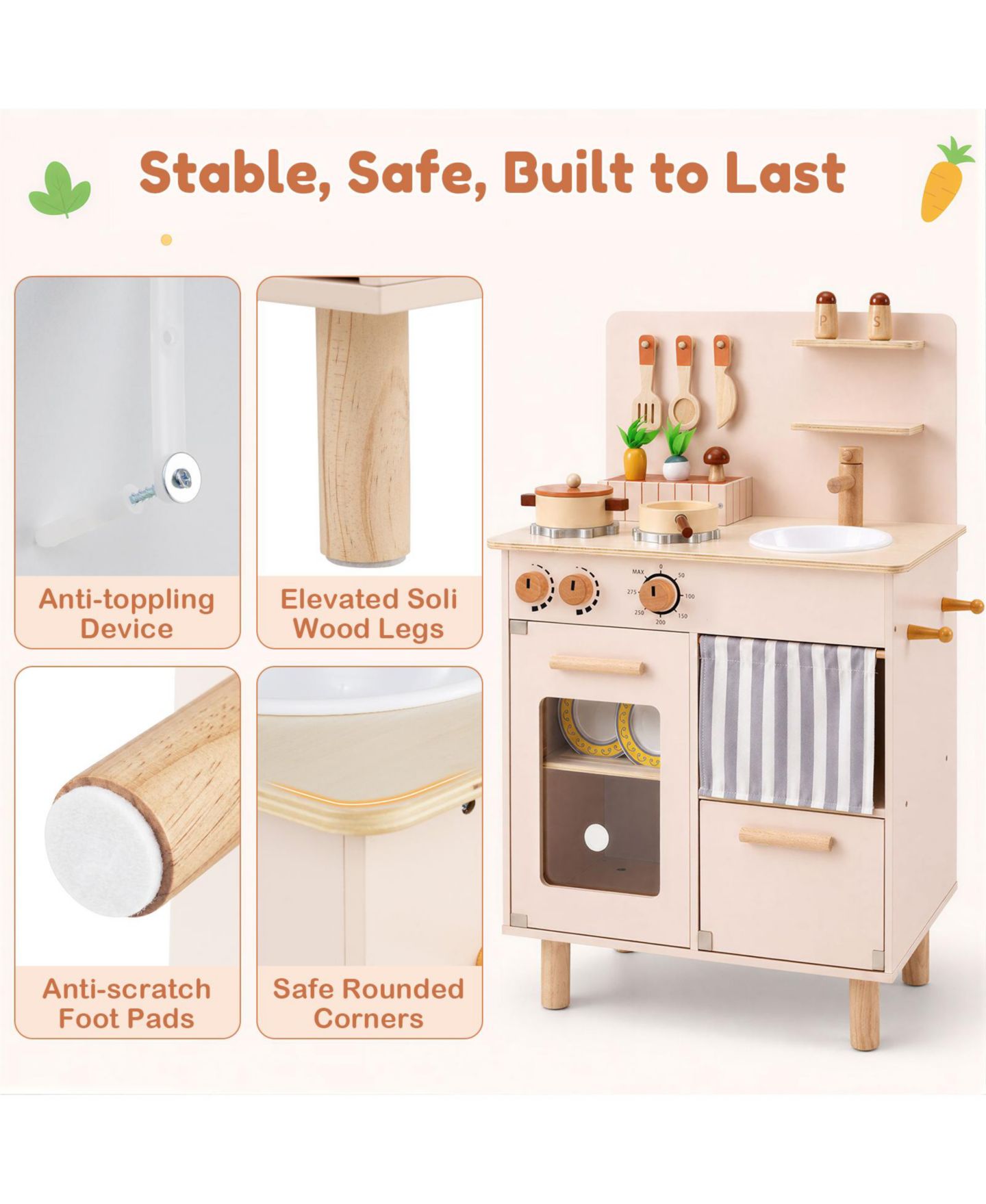 Детский игровой набор Gymax Toddler Wooden 10-Piece Kitchen Playset, Ages 3+, цвет: Бежевый — фото 9