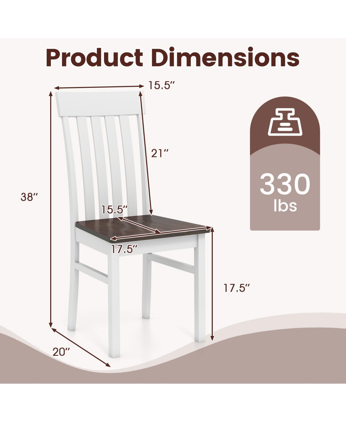 Gymax Dining Chairs Set of 4 with latted High Backrests Concave Seats Rubber Wood Legs