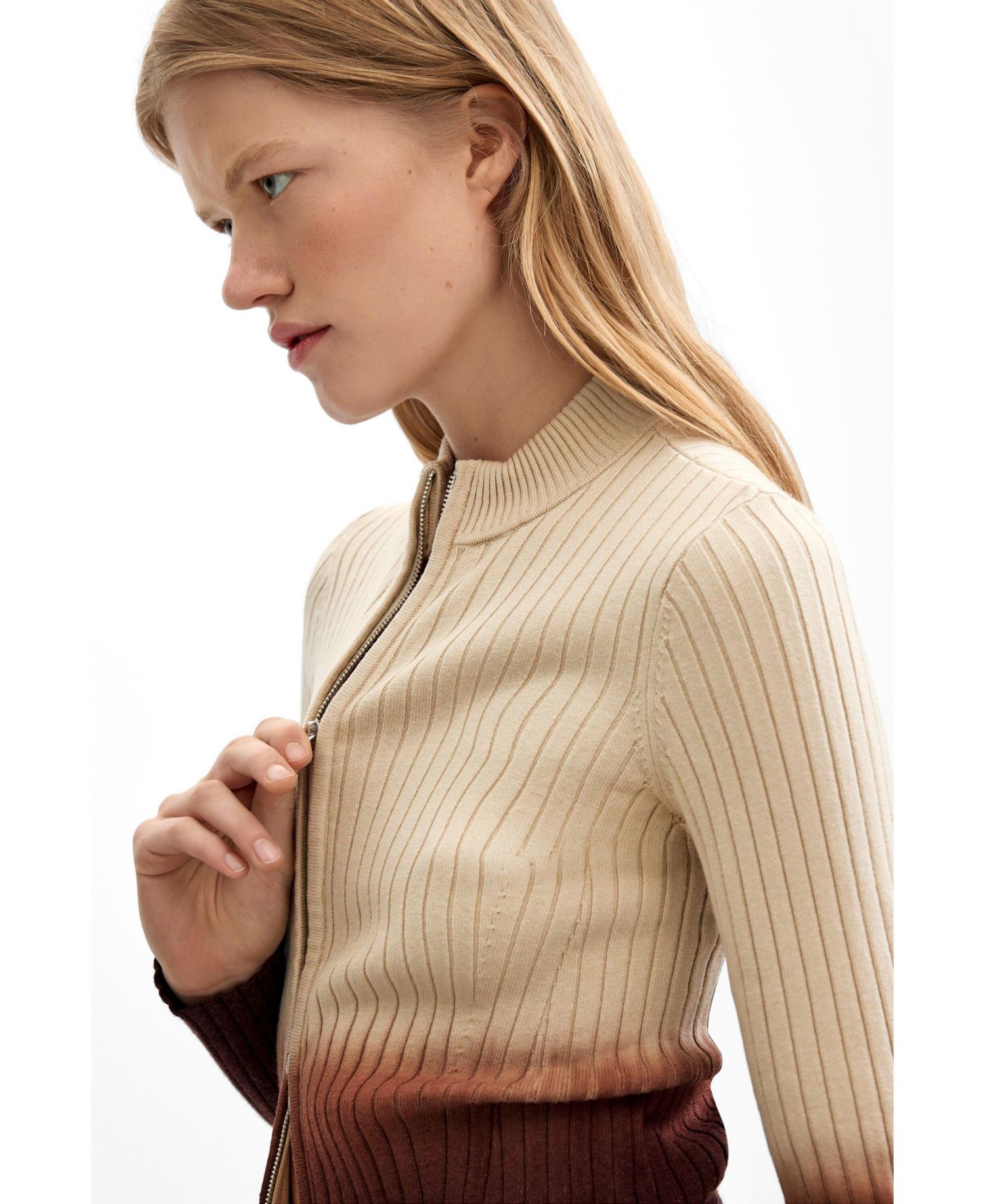 Women's Full-Zip Mock-Neck Ribbed Sweater