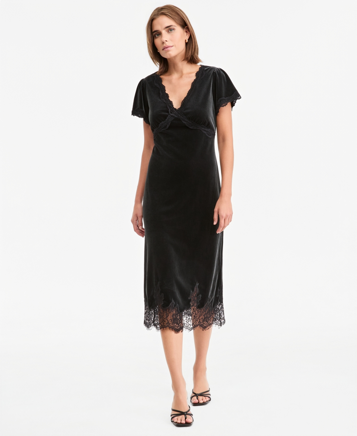 And Now This Women's Velvet Lace-Trim Midi Slip Dress, Macy's Exclusive