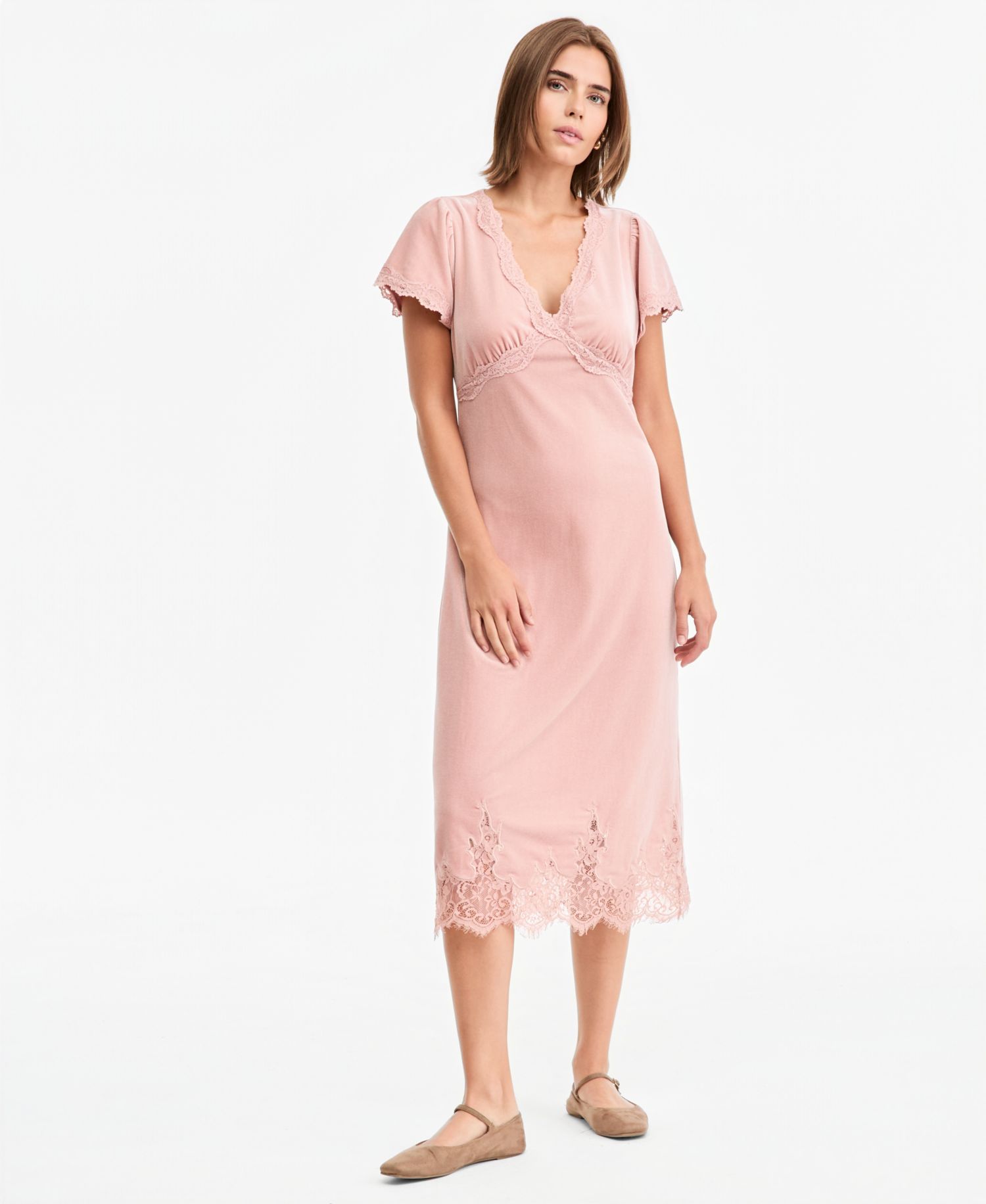 Women's Velvet Lace-Trim Midi Slip Dress